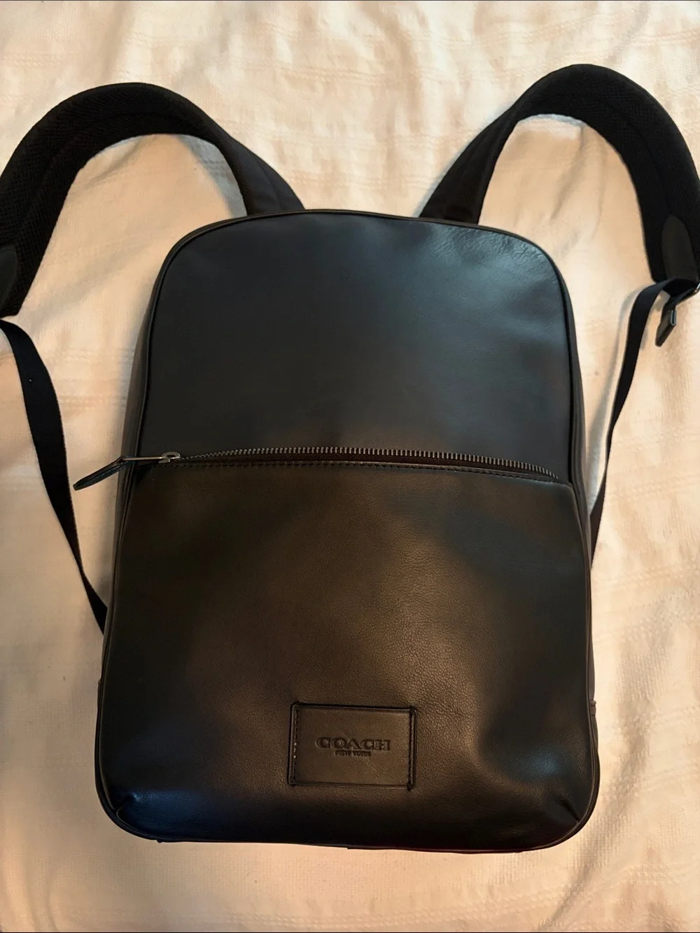 Coach Black and Navy Blue Leather Backpack with original tag.